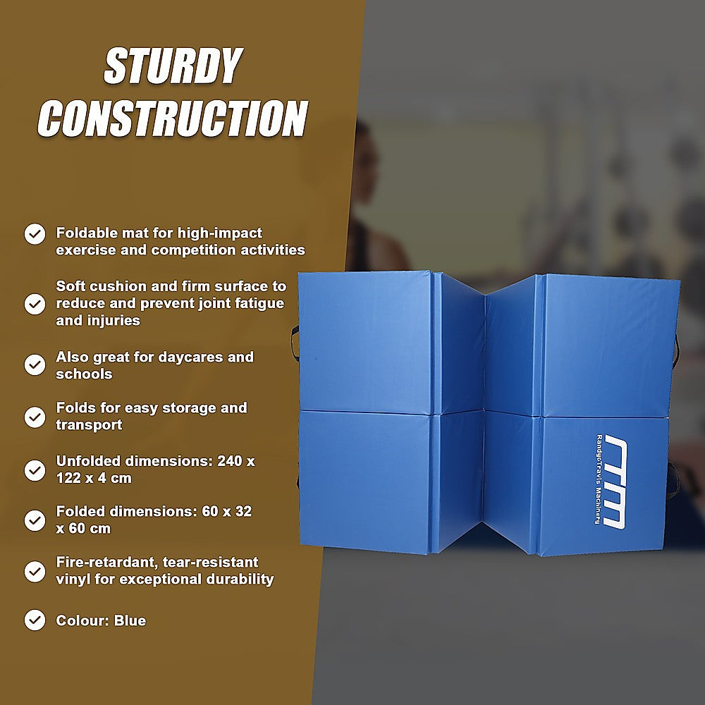 Folding Blue Exercise Mat – Gymnastics, Martial Arts, Yoga, Karate & Judo Training