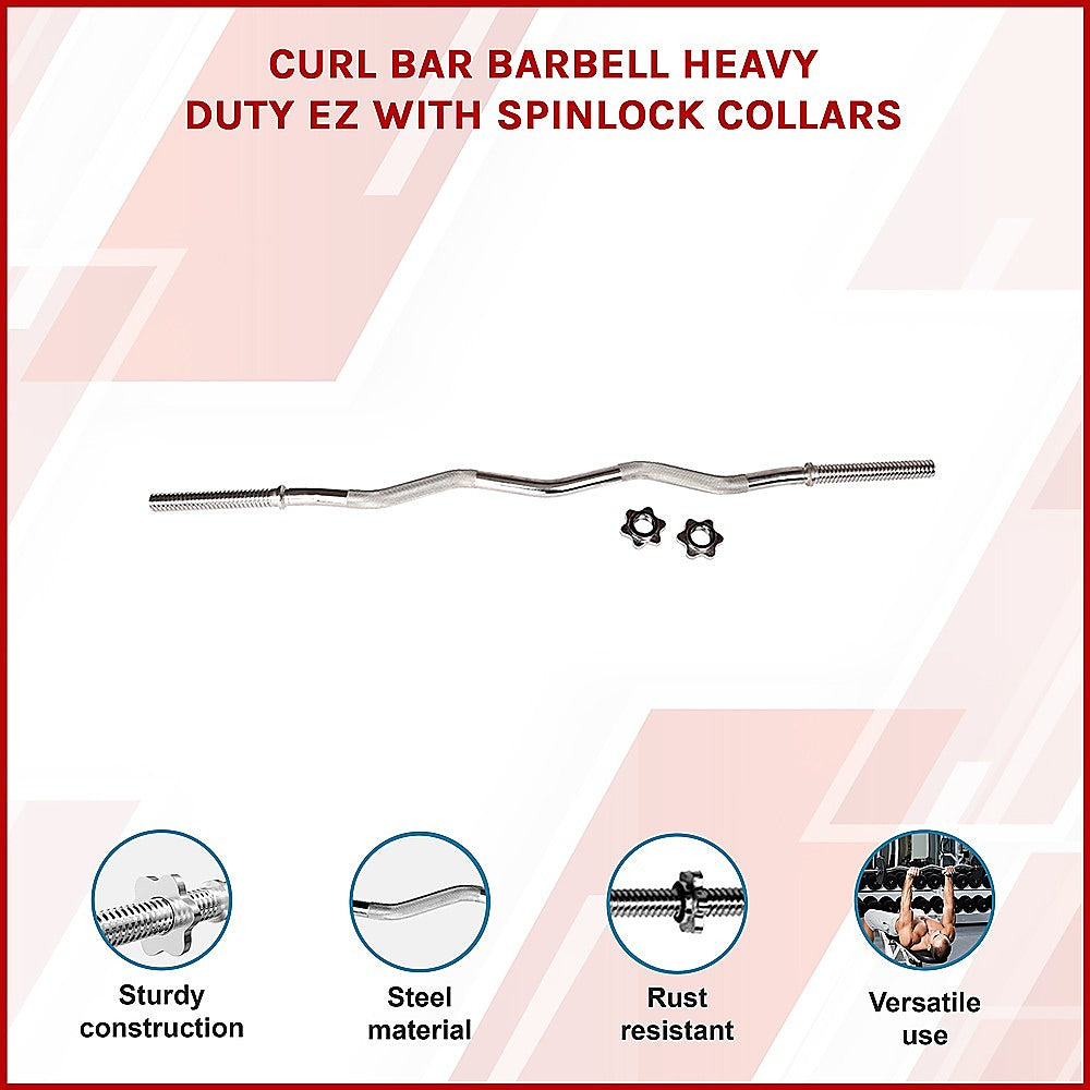 Heavy Duty EZ Curl Barbell – Weightlifting Bar with Spinlock Collars for Gym Training