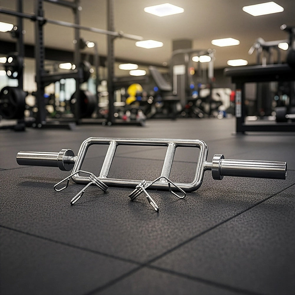 Chrome Olympic Tricep Bar Barbell Heavy Duty with Spring Collars