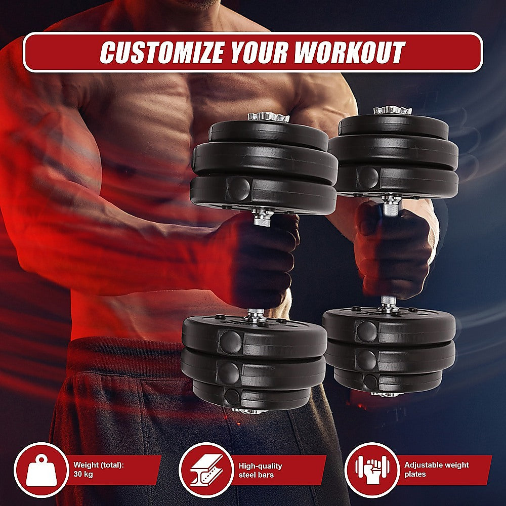 30KG Adjustable Dumbbell Set Home Gym Weights for Strength & Fitness Training