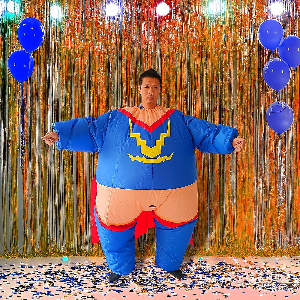 Super Hero Fancy Dress Inflatable Suit - Fan Operated Costume
