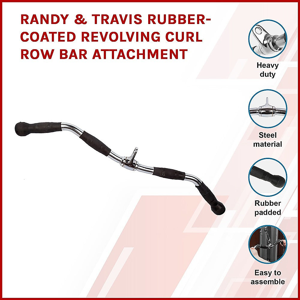 Randy & Travis Rubber-Coated Revolving Curl Row Bar Attachment for Gyms