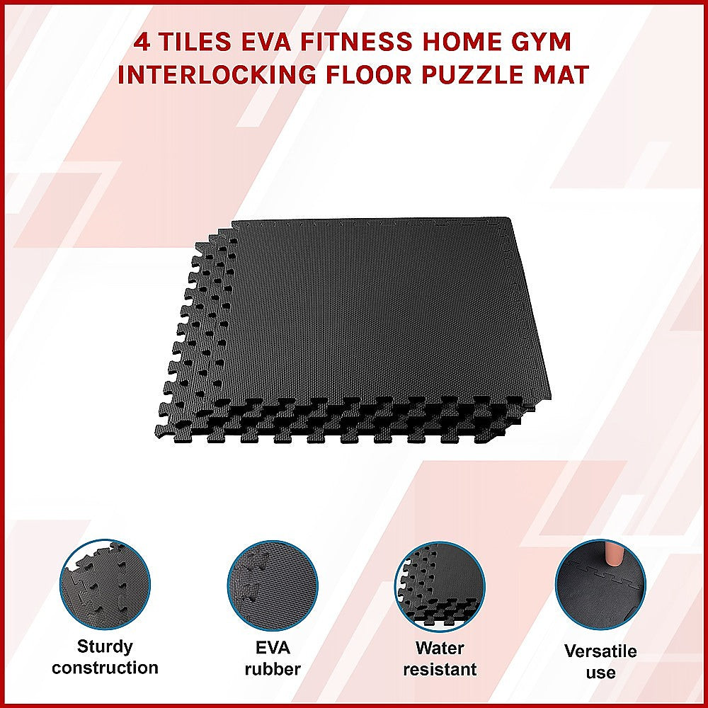 4 Tiles EVA Interlocking Gym Floor Mats Home Fitness Puzzle Exercise Mat Set