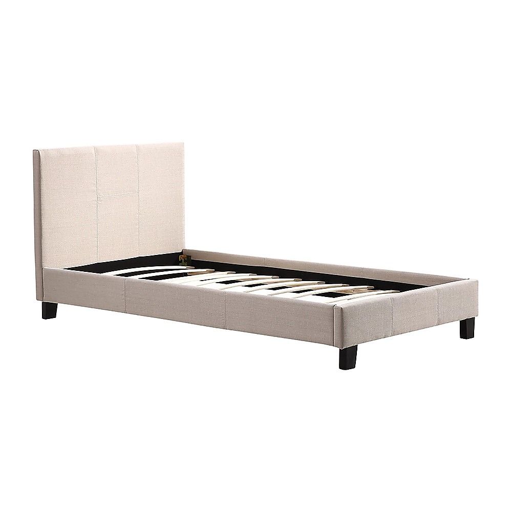 Single Linen Fabric Bed Frame Beige