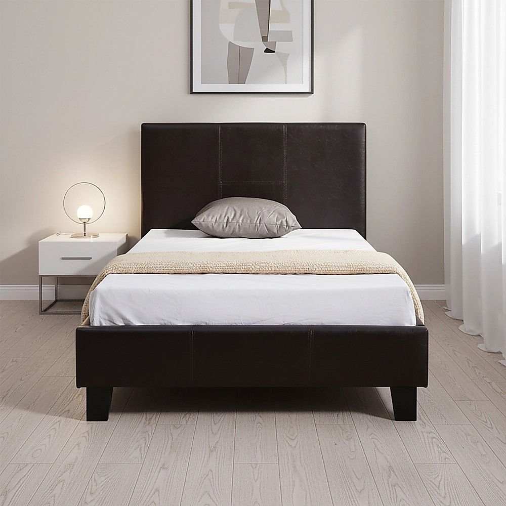 Single PU Leather Bed Frame Brown