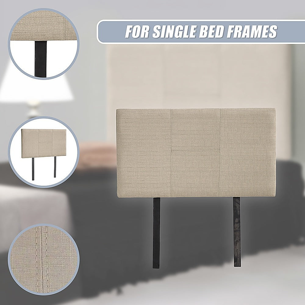 Linen Fabric Single Bed Headboard Bedhead - Beige