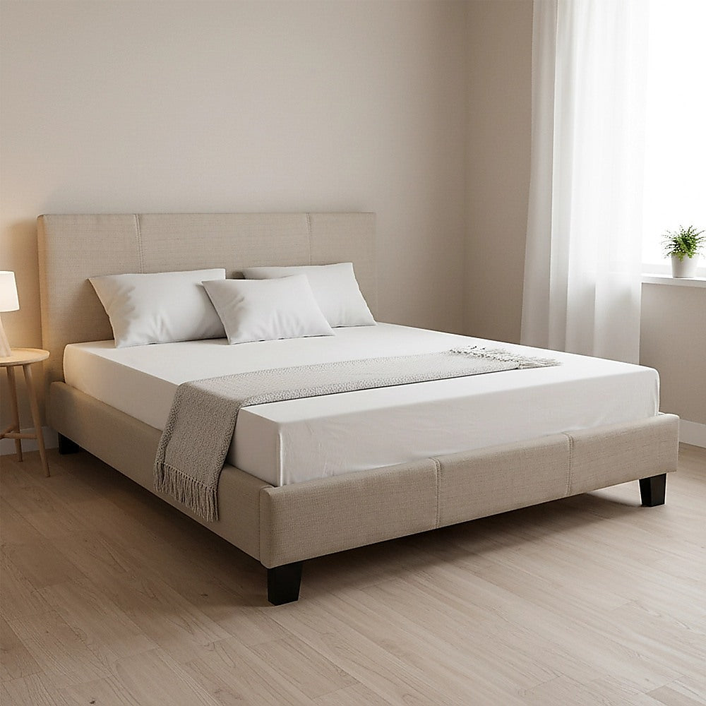 Queen Linen Fabric Bed Frame Beige