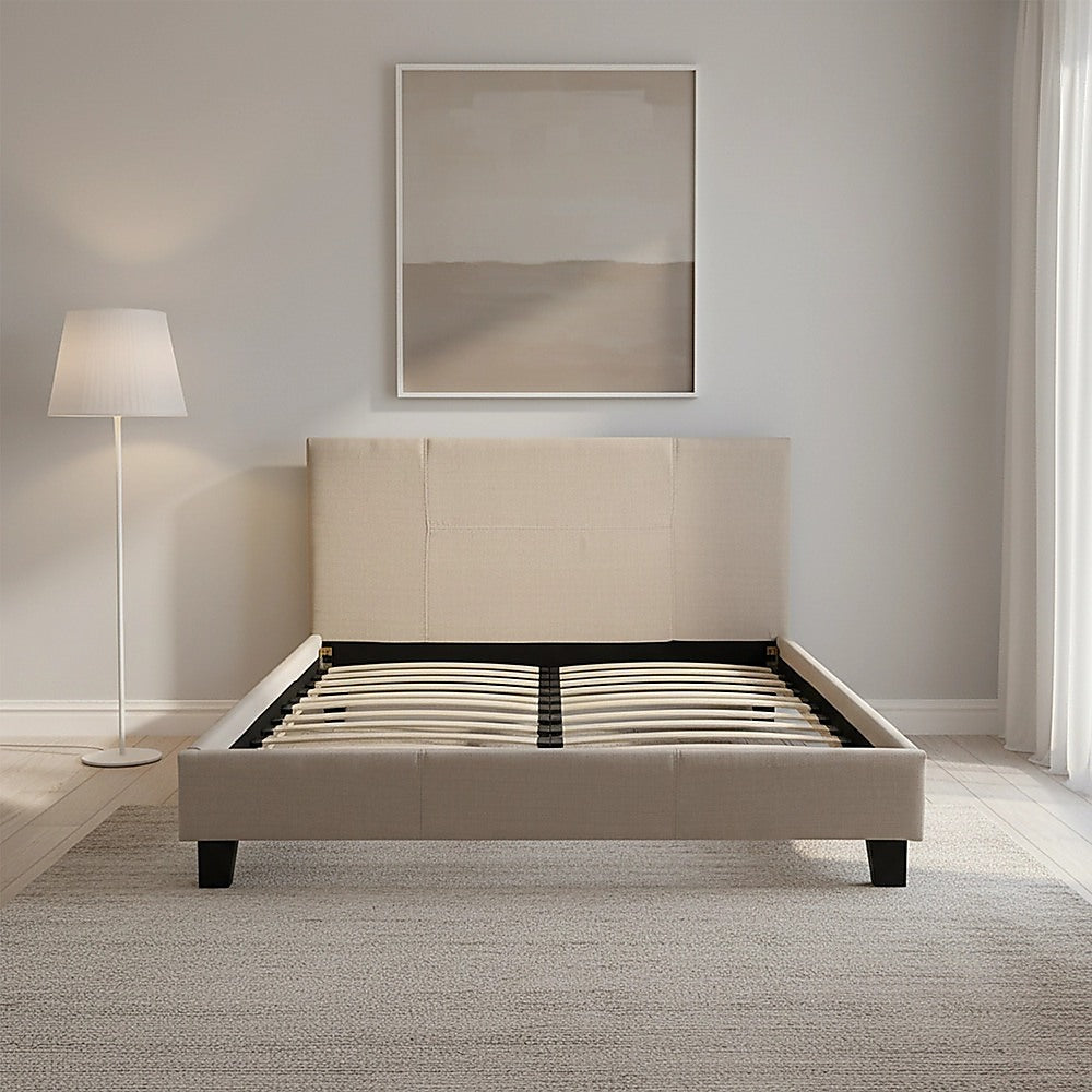 Queen Linen Fabric Bed Frame Beige