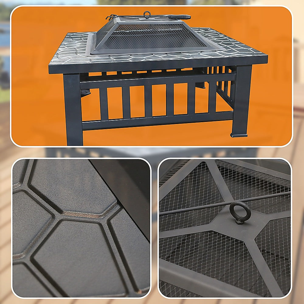 18" Square Metal Fire Pit Outdoor Heater