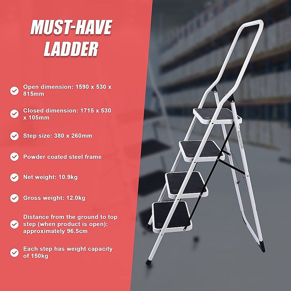 Foldable Non Slip 4 Step Steel Ladder