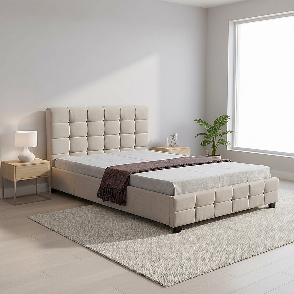 Linen Fabric Double Deluxe Bed Frame Beige