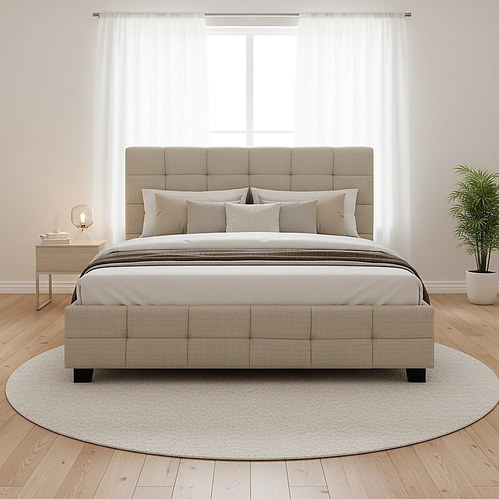 Linen Fabric Double Deluxe Bed Frame Beige