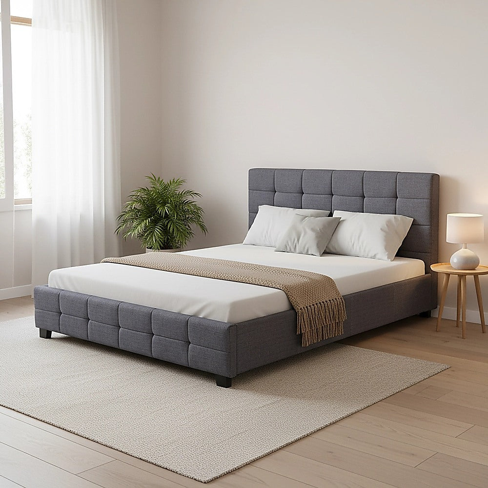 Linen Fabric Double Deluxe Bed Frame Grey
