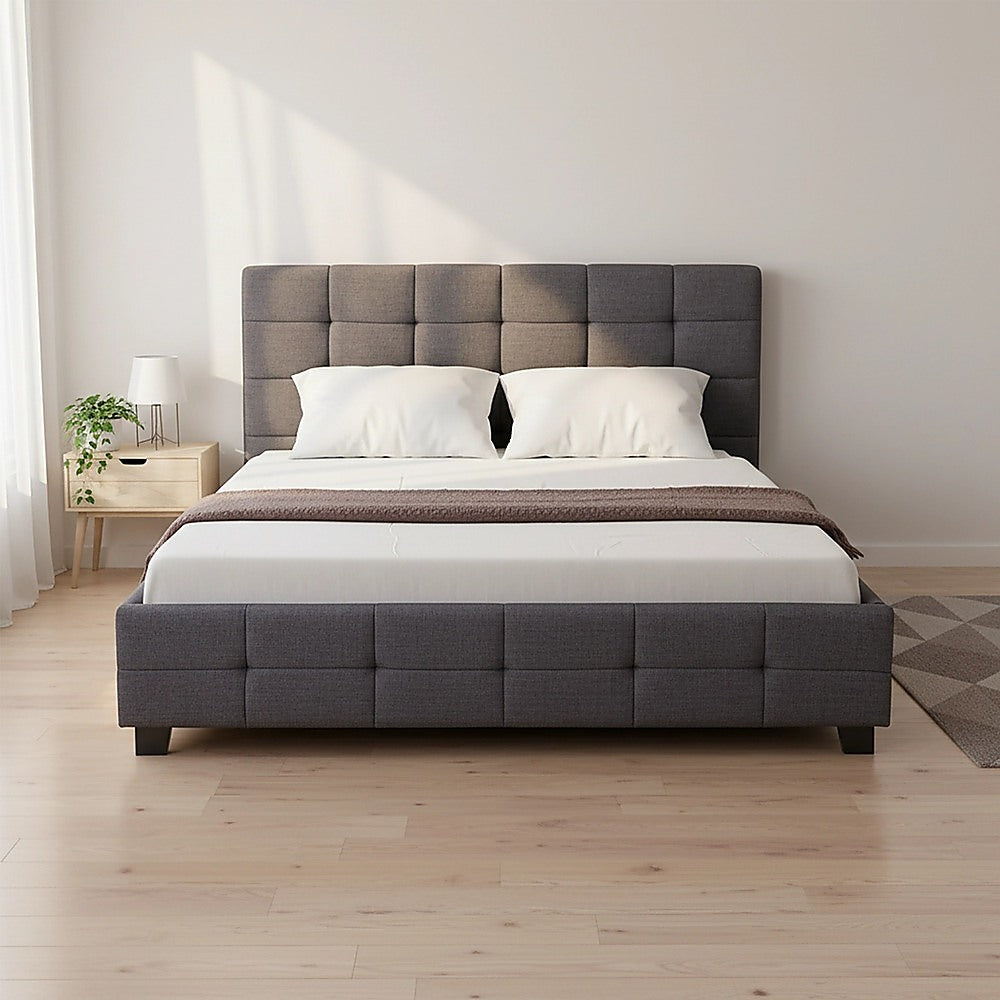 Linen Fabric Double Deluxe Bed Frame Grey
