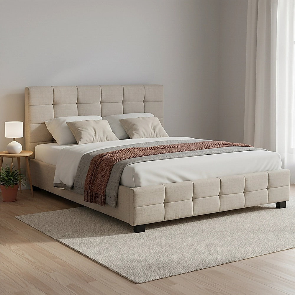 Linen Fabric Queen Deluxe Bed Frame Beige