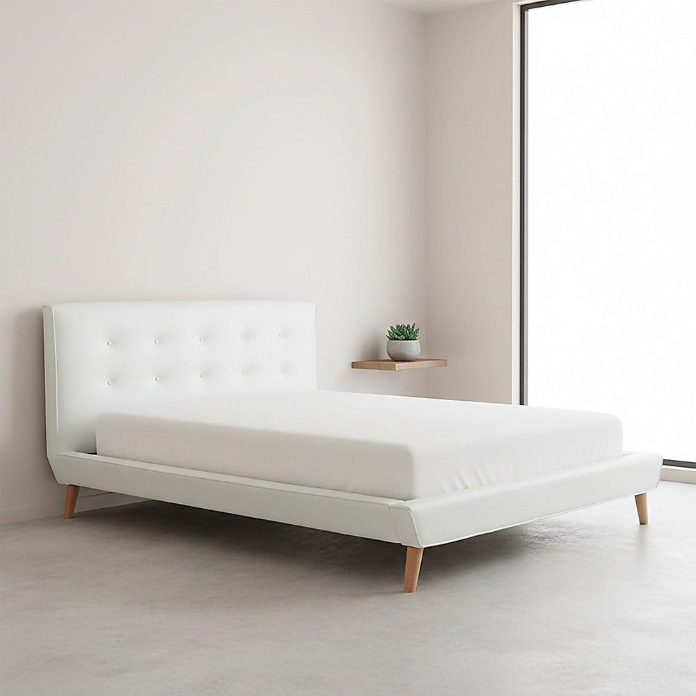 Queen PU Leather Deluxe Bed Frame White