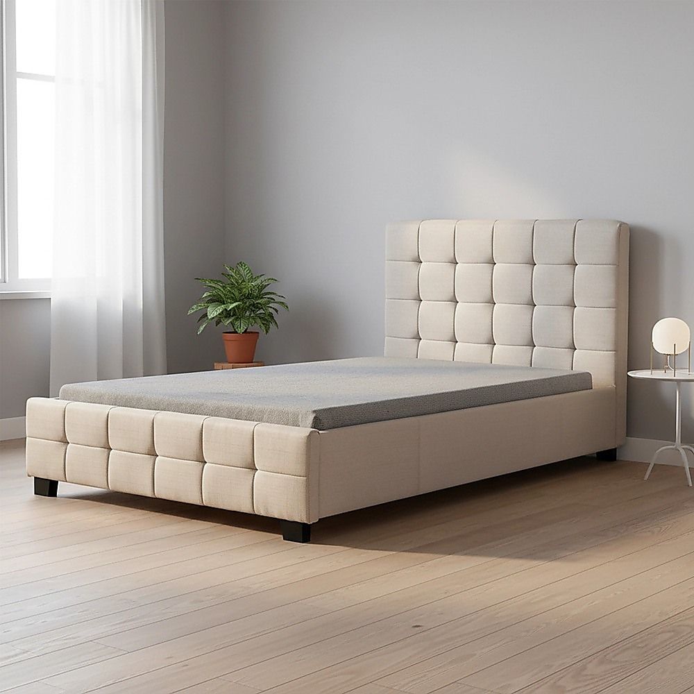 King Single Linen Fabric Deluxe Bed Frame Beige