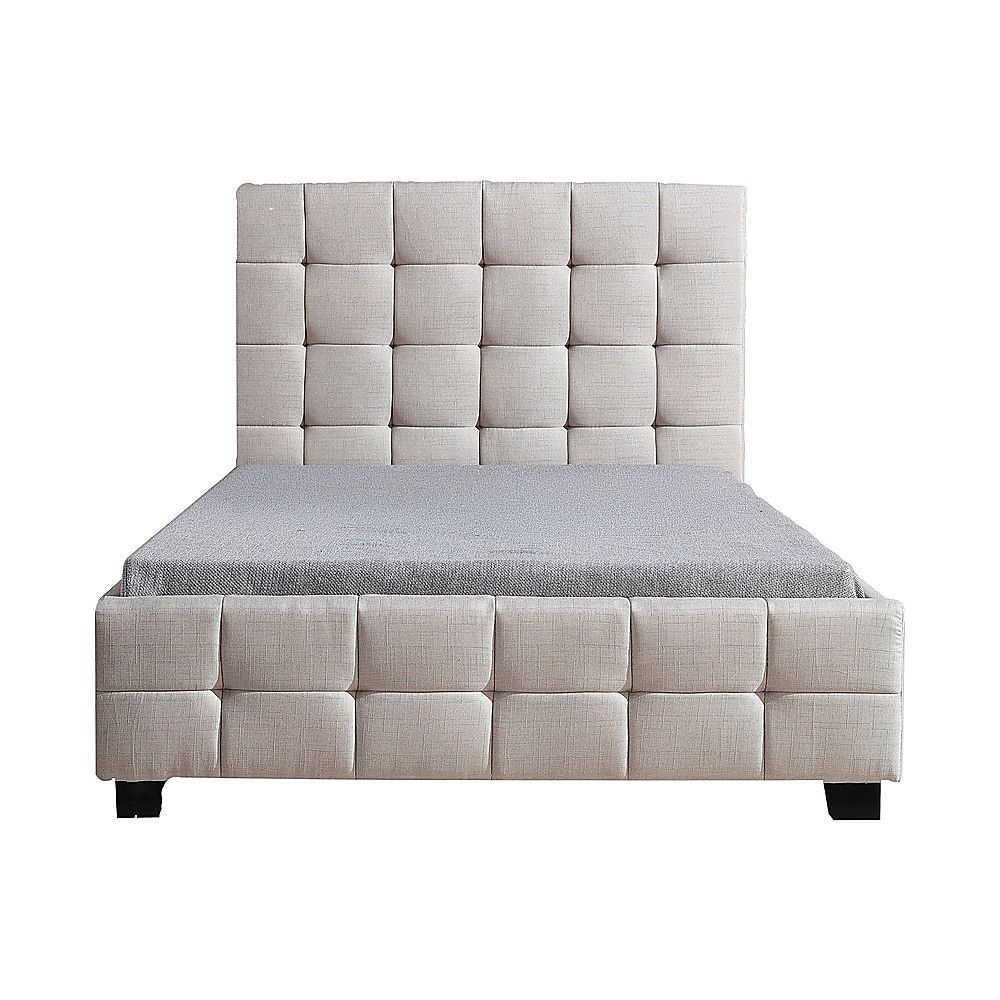 King Single Linen Fabric Deluxe Bed Frame Beige