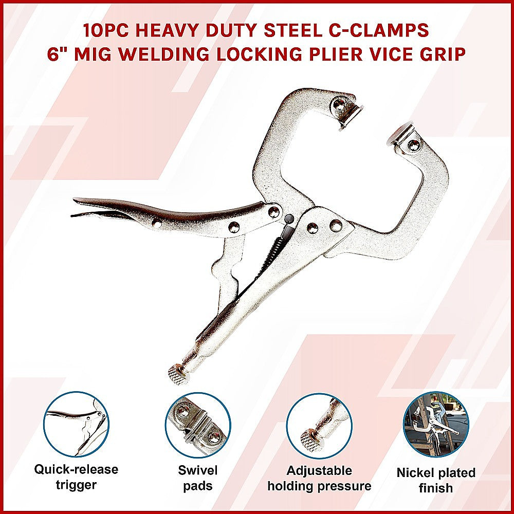 10pc Heavy Duty Steel C-Clamps 6 Mig Welding Locking Plier Vice Grip