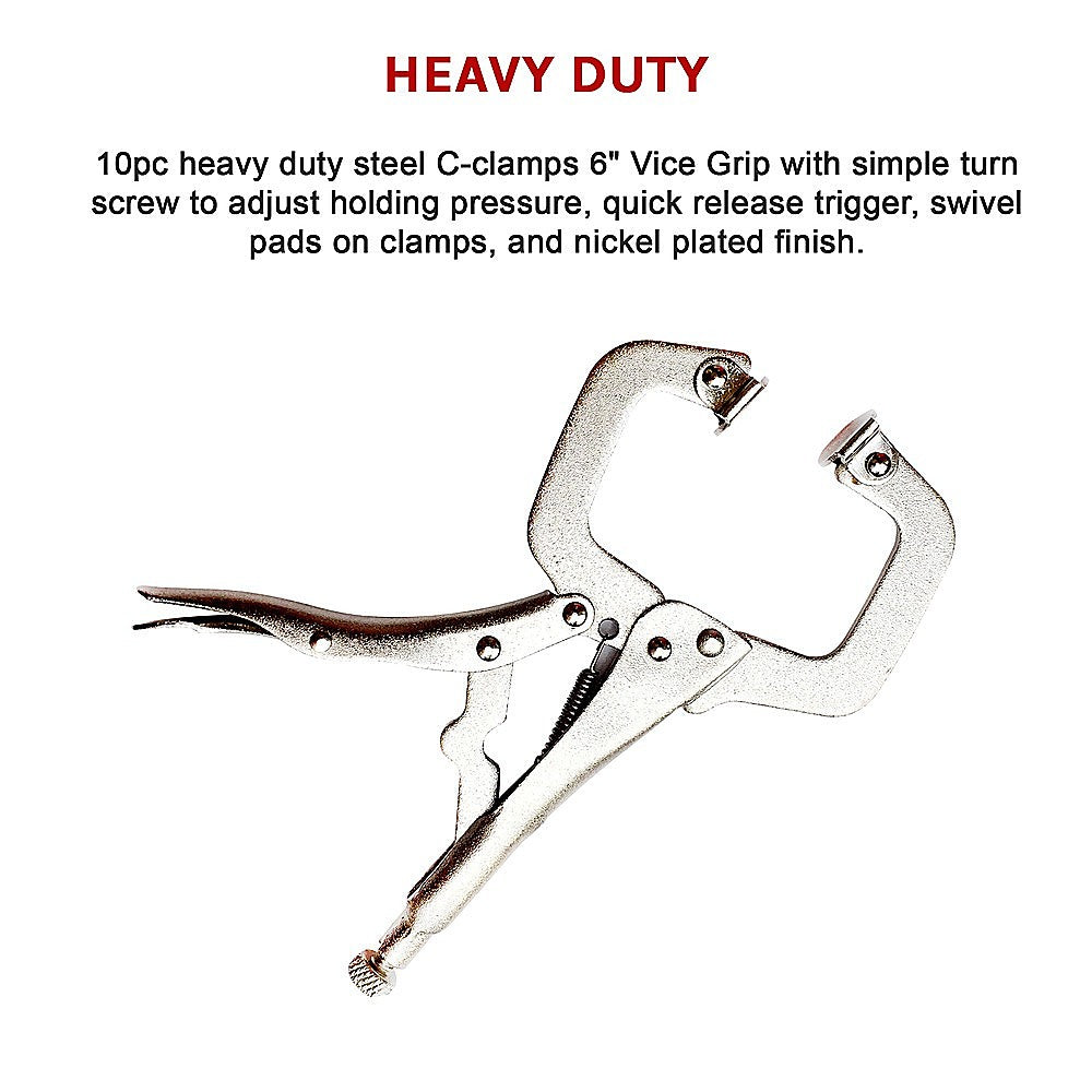 10pc Heavy Duty Steel C-Clamps 6 Mig Welding Locking Plier Vice Grip