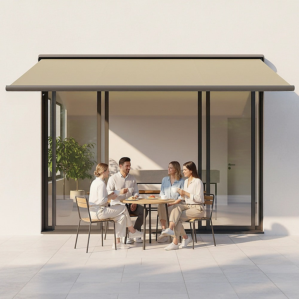 5.0m x 3.0m Retractable Folding Arm Awning Heavy Duty Full Cassette Motorised