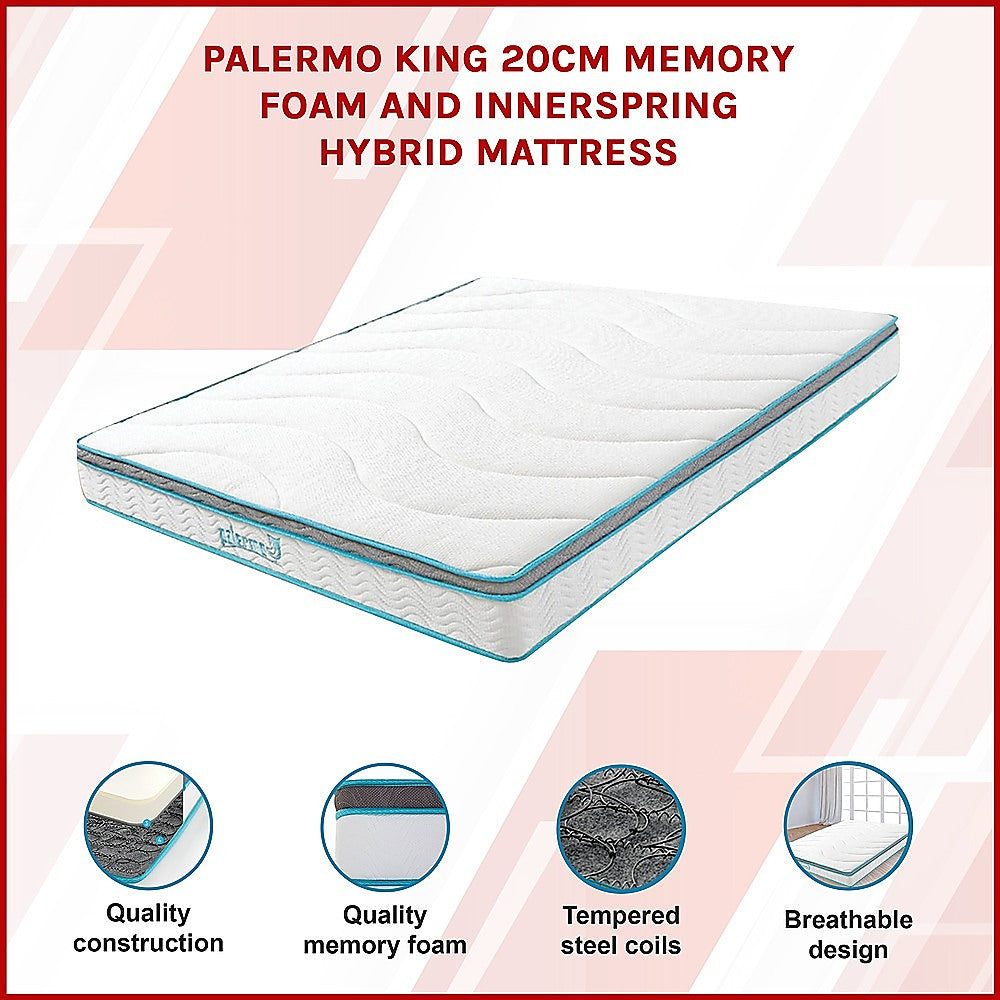 King 20cm Hybrid Mattress Memory Foam and Innerspring Support