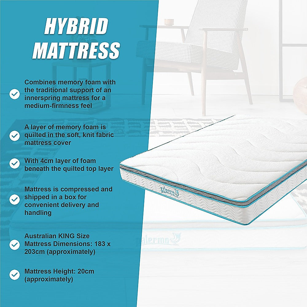 King 20cm Hybrid Mattress Memory Foam and Innerspring Support