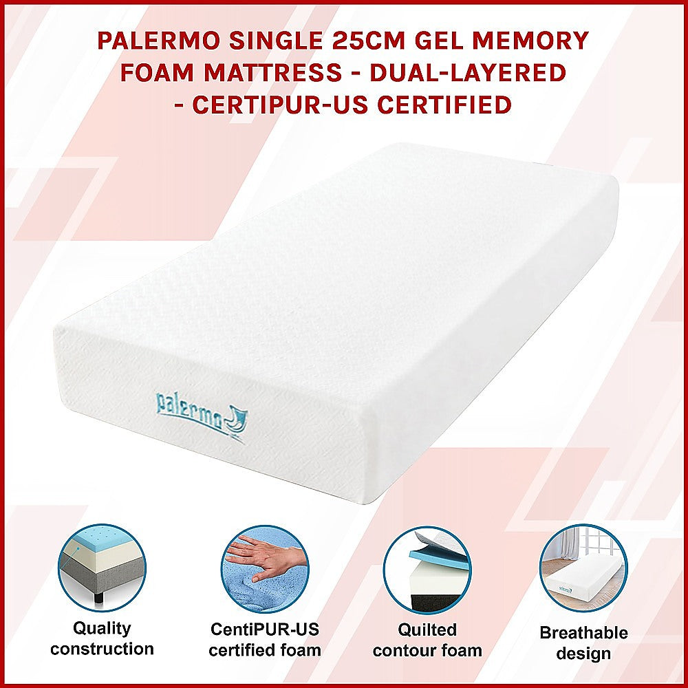 Single 25cm Gel Memory Foam Mattress Dual-Layered Comfort with CertiPUR-US® Certified Foam