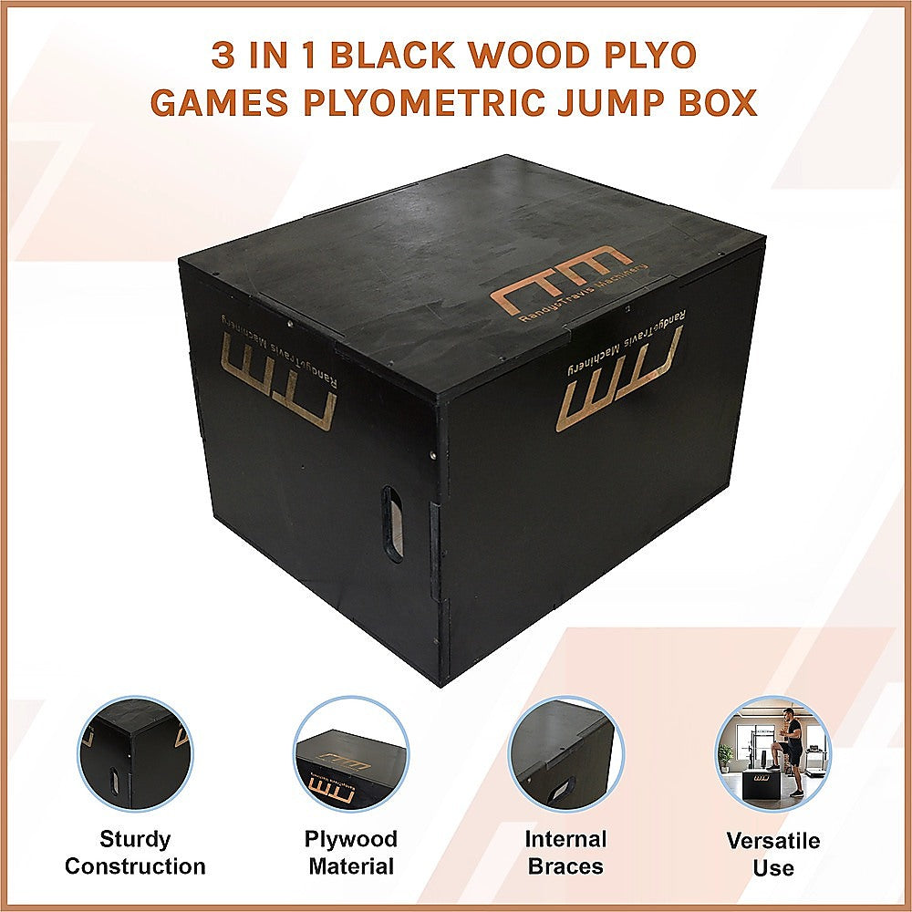 3 IN 1 Black Wood Plyo Games Plyometric Jump Box