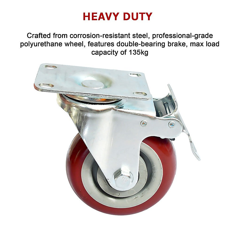 4 x 4 Heavy Duty PU Swivel Castor Wheels With Brake