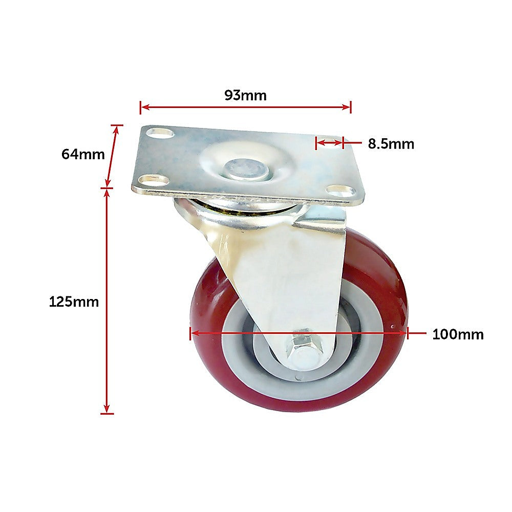 4 x 4 Heavy Duty PU Swivel Castor Wheels With Brake