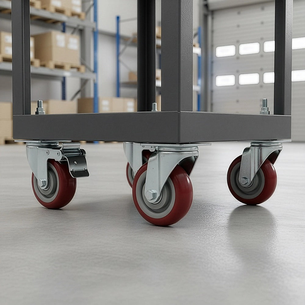 4 x 4 Heavy Duty PU Swivel Castor Wheels With Brake