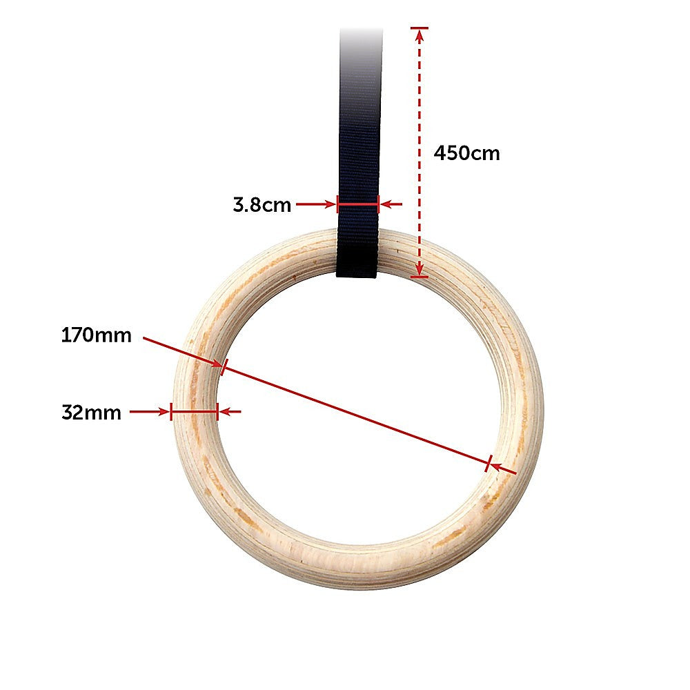 202mm Wooden Gymnastic Rings Olympic Gym Strength Training & Fitness