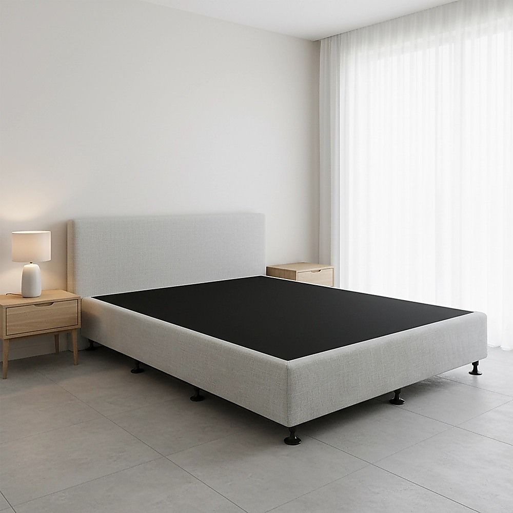 Palermo Queen Ensemble Bed Base Platinum Light Grey Linen Fabric