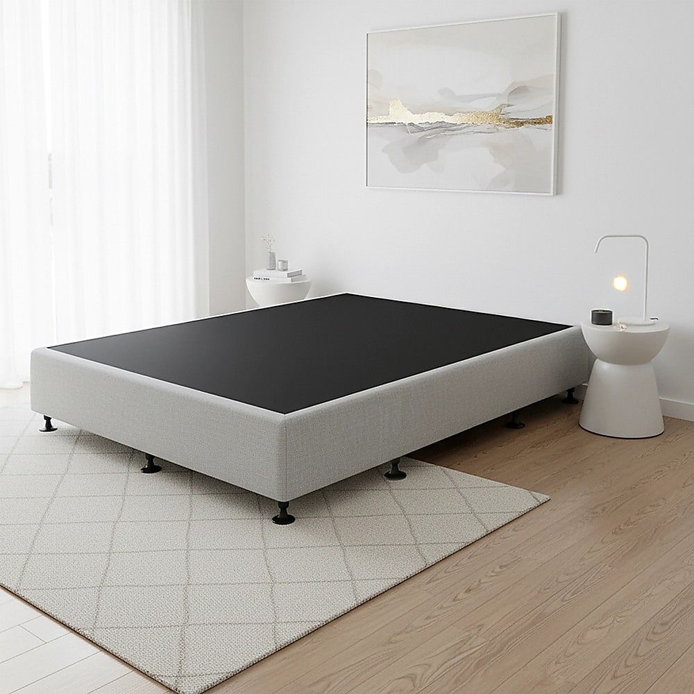 Palermo Queen Ensemble Bed Base Platinum Light Grey Linen Fabric
