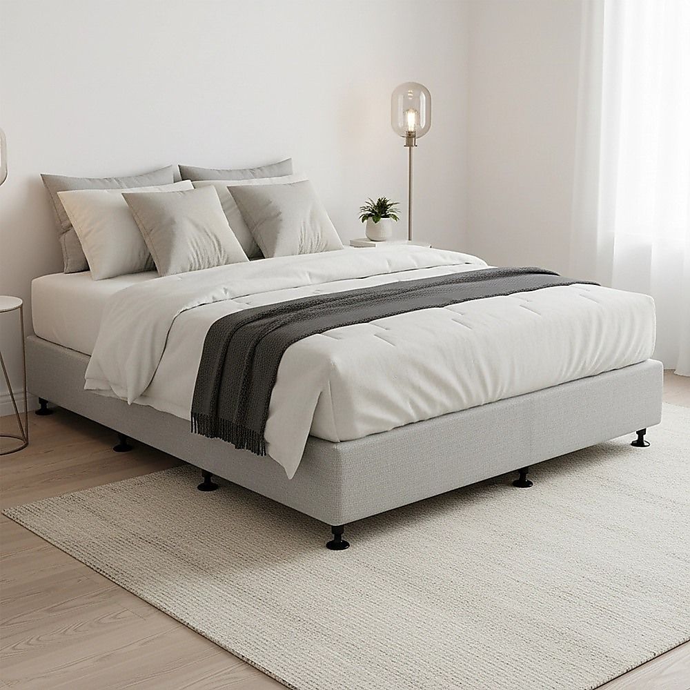 Palermo Queen Ensemble Bed Base Platinum Light Grey Linen Fabric