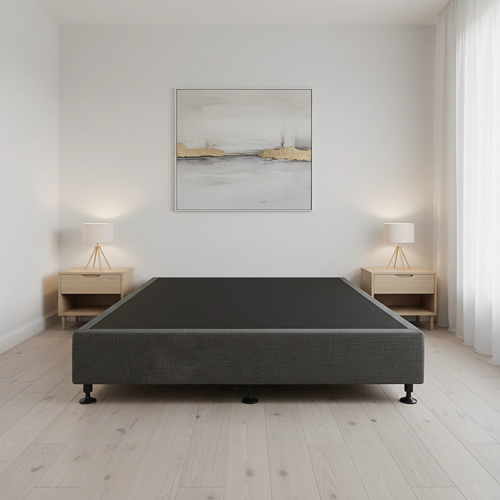 Palermo Queen Ensemble Bed Base Platinum Graphite Linen Fabric