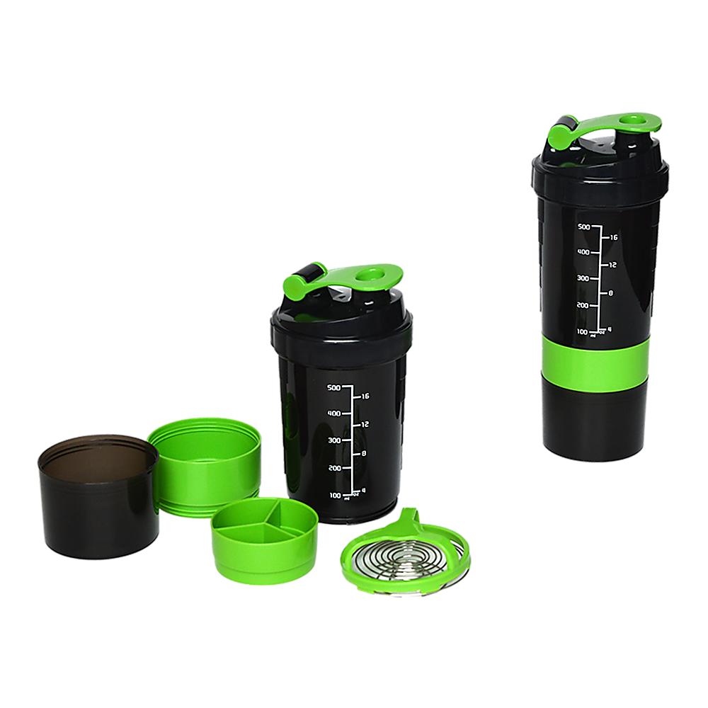 2x Protein Shaker Bottle Set – 3-in-1 Smart Blender Mixer Cup for Gym & Fitness