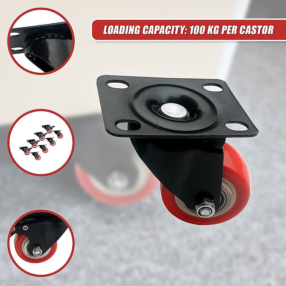 8 x 2 Polyurethane Castor Wheels - Swivel and 4 with brake
