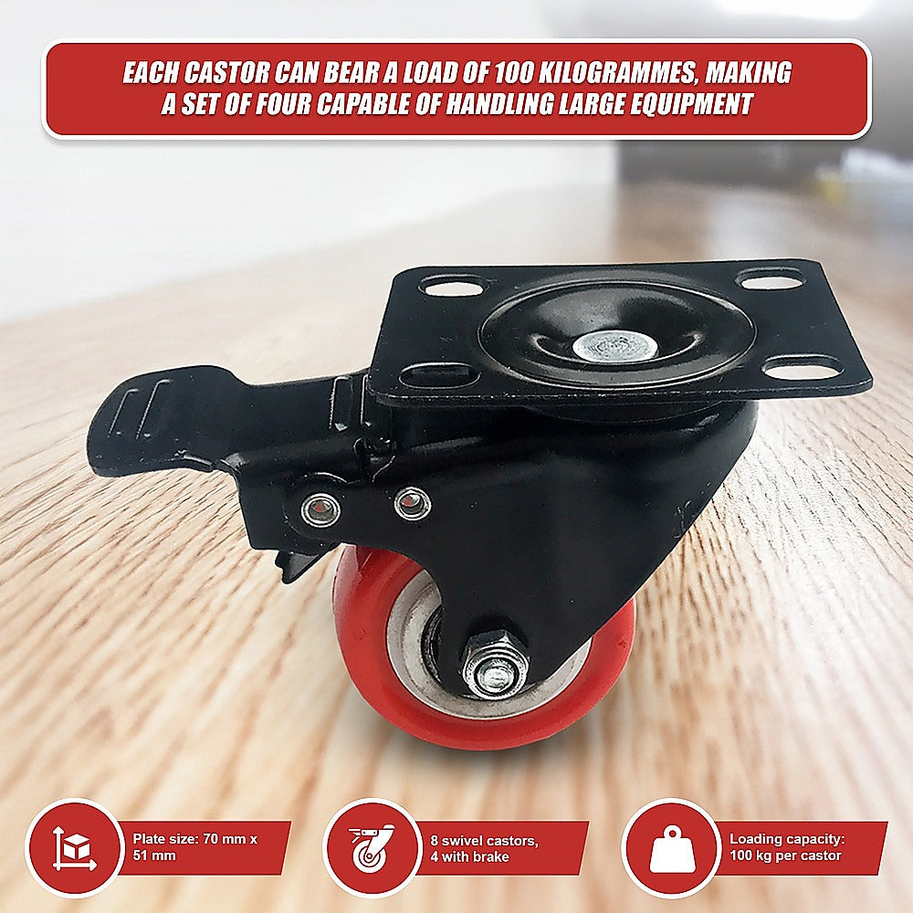 8 x 2 Polyurethane Castor Wheels - Swivel and 4 with brake