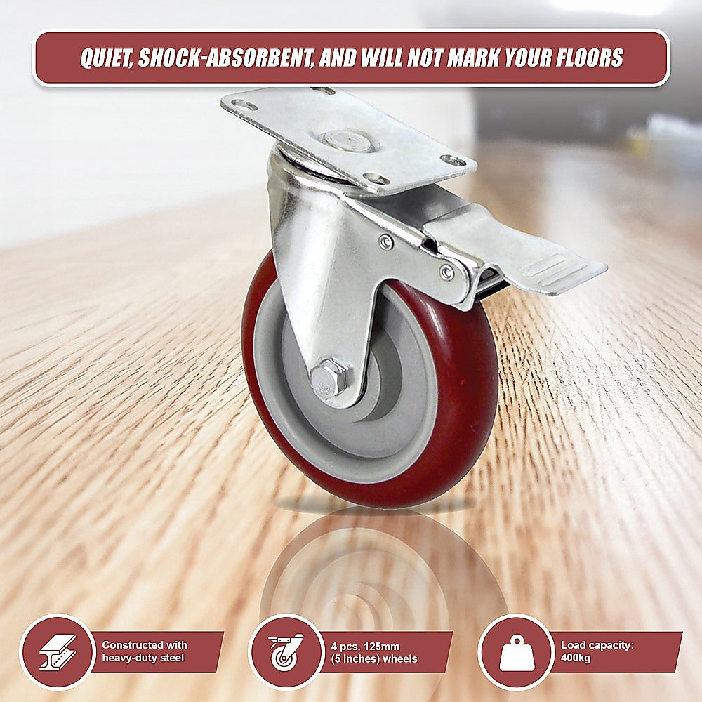 4 X 5 Heavy Duty 400kg Swivel Castor Wheels Trolley Furniture Caster All Brake