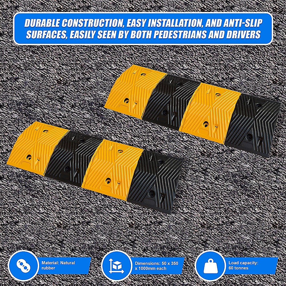 Pair of 1m Long 60T Load Rubber Speed Bump Hump Modular Speed Humps Road Hump