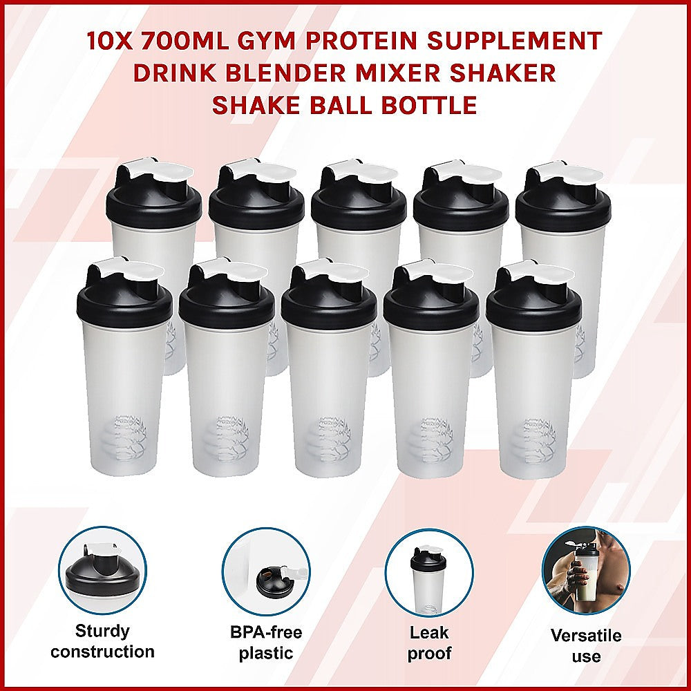 10x 700ml Protein Shaker Bottles Gym Supplement Blender Mixer Shake Cups