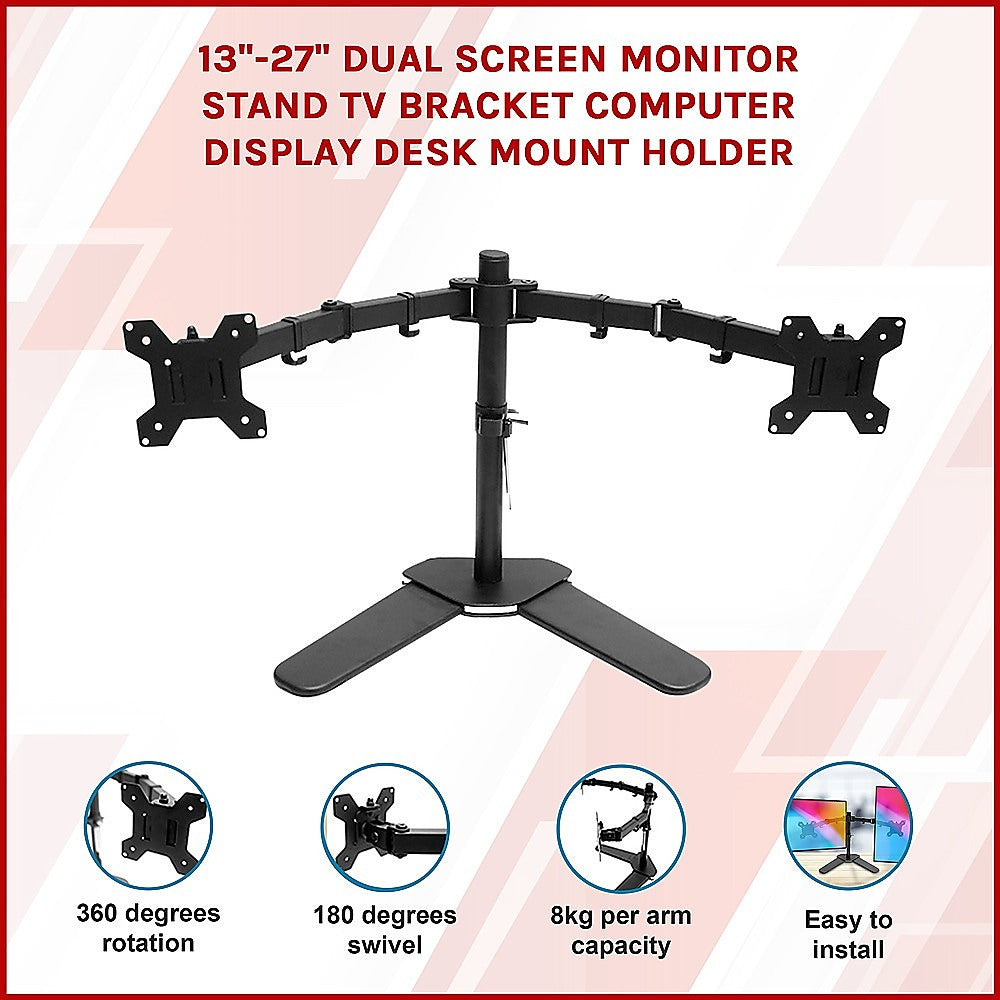 13-27 Dual Screen Monitor Stand TV Bracket Computer Display Desk Mount Holder