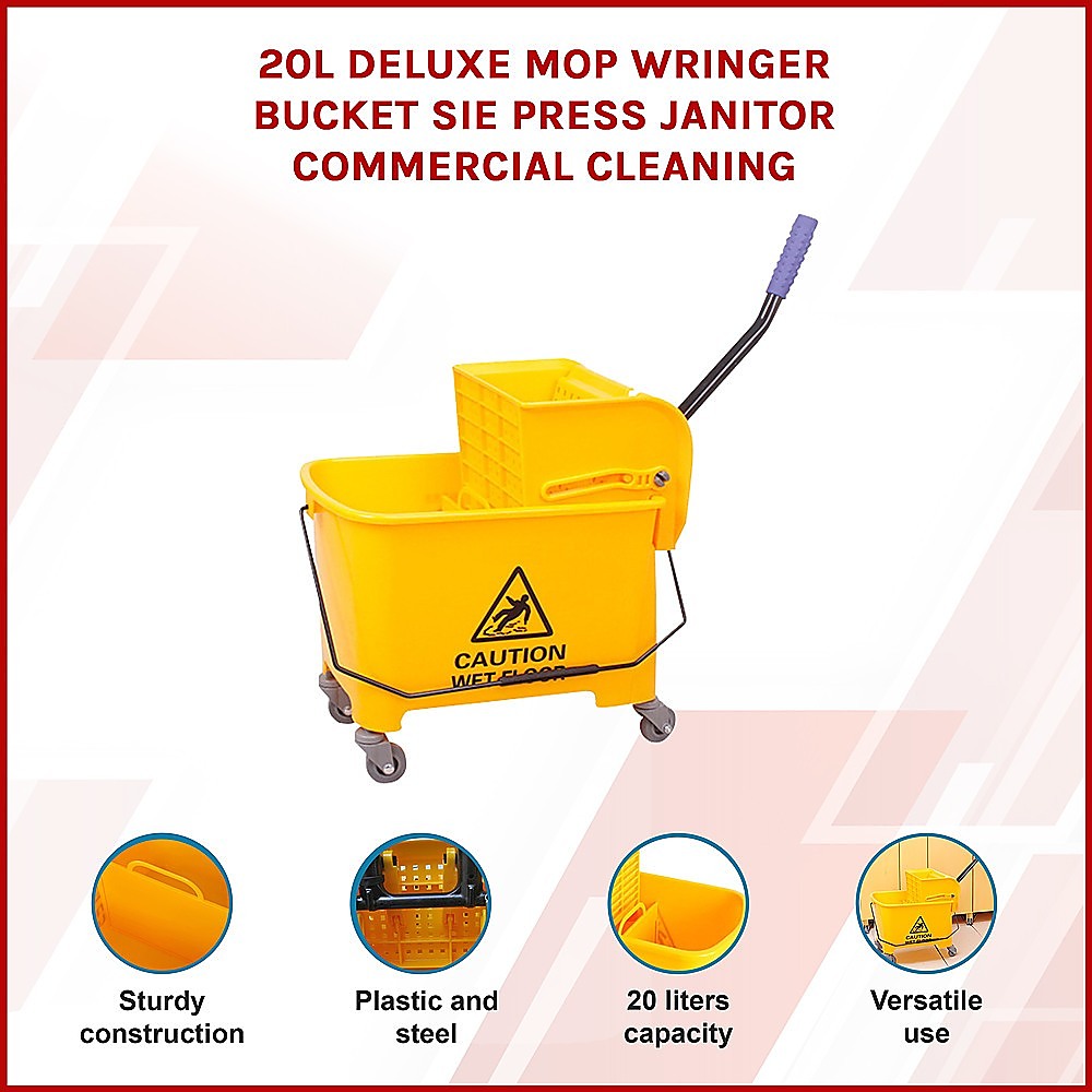 20L Deluxe Mop Wringer Bucket Side Press Janitor Commercial Cleaning