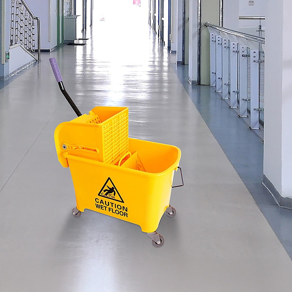 20L Deluxe Mop Wringer Bucket Side Press Janitor Commercial Cleaning