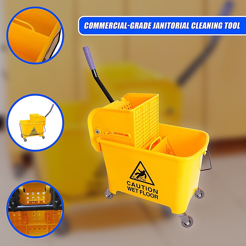 20L Deluxe Mop Wringer Bucket Side Press Janitor Commercial Cleaning