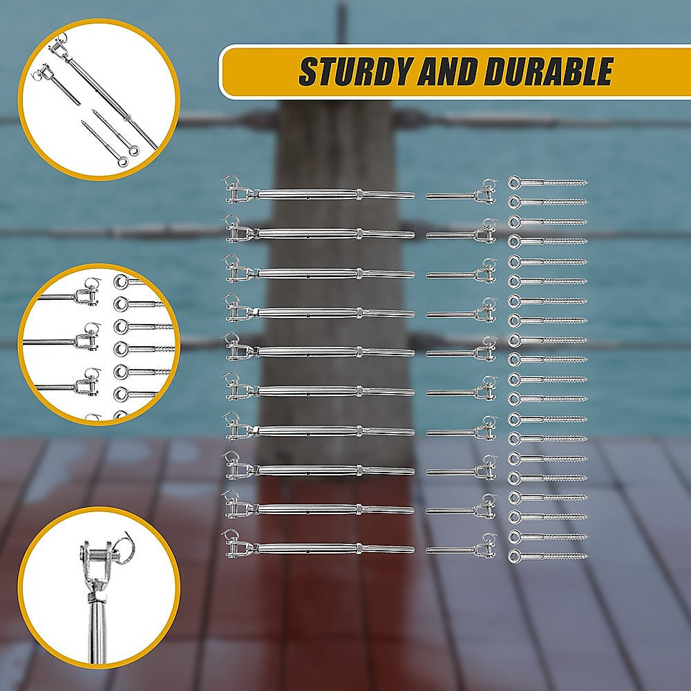 Stainless Steel Wire Rope DIY Balustrade Kit Jaw/Swage Fork Turnbuckle - 10 pack