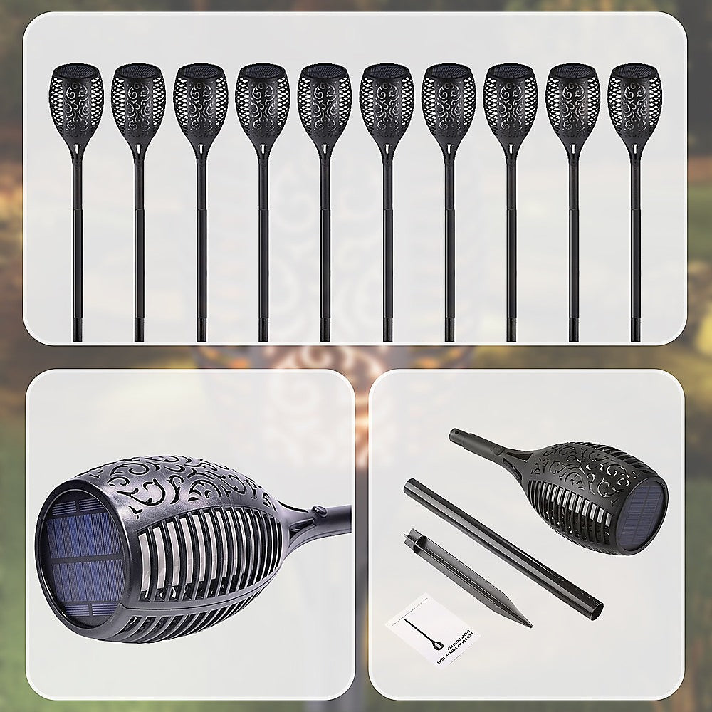 10 Pack Solar Torch Lights 96 LED Flickering Lighting Dancing Flame Garden Lamp
