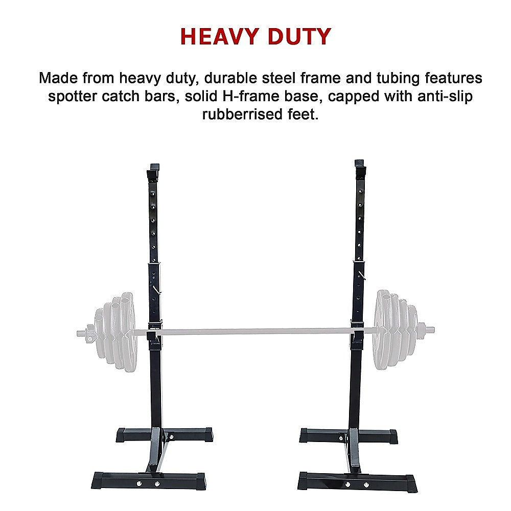 Adjustable Squat Rack Pair Steel Barbell Bench Press Stands Gym Home